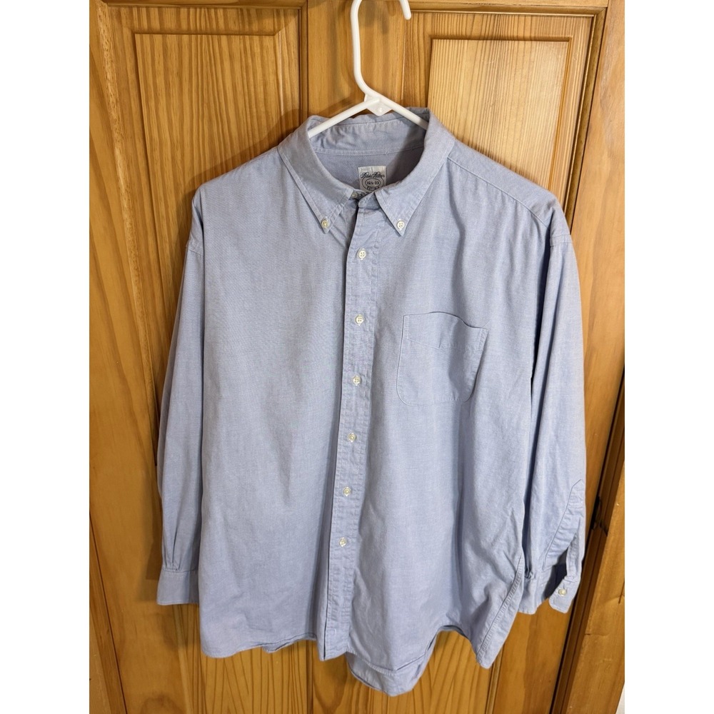Brooks Brothers Mens 16.5 33 Blue Oxford Shirt Relaxed Fit Cotton Button Down